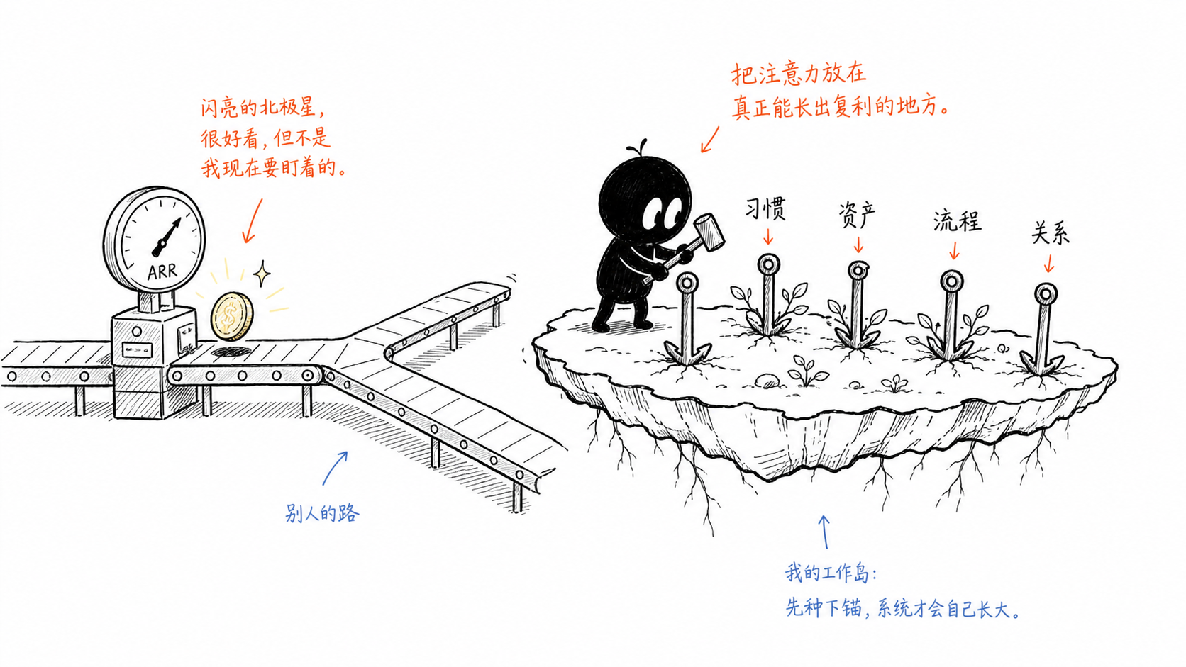 小黑把注意力从 ARR 表盘移到习惯、资产、流程和关系四个锚点上