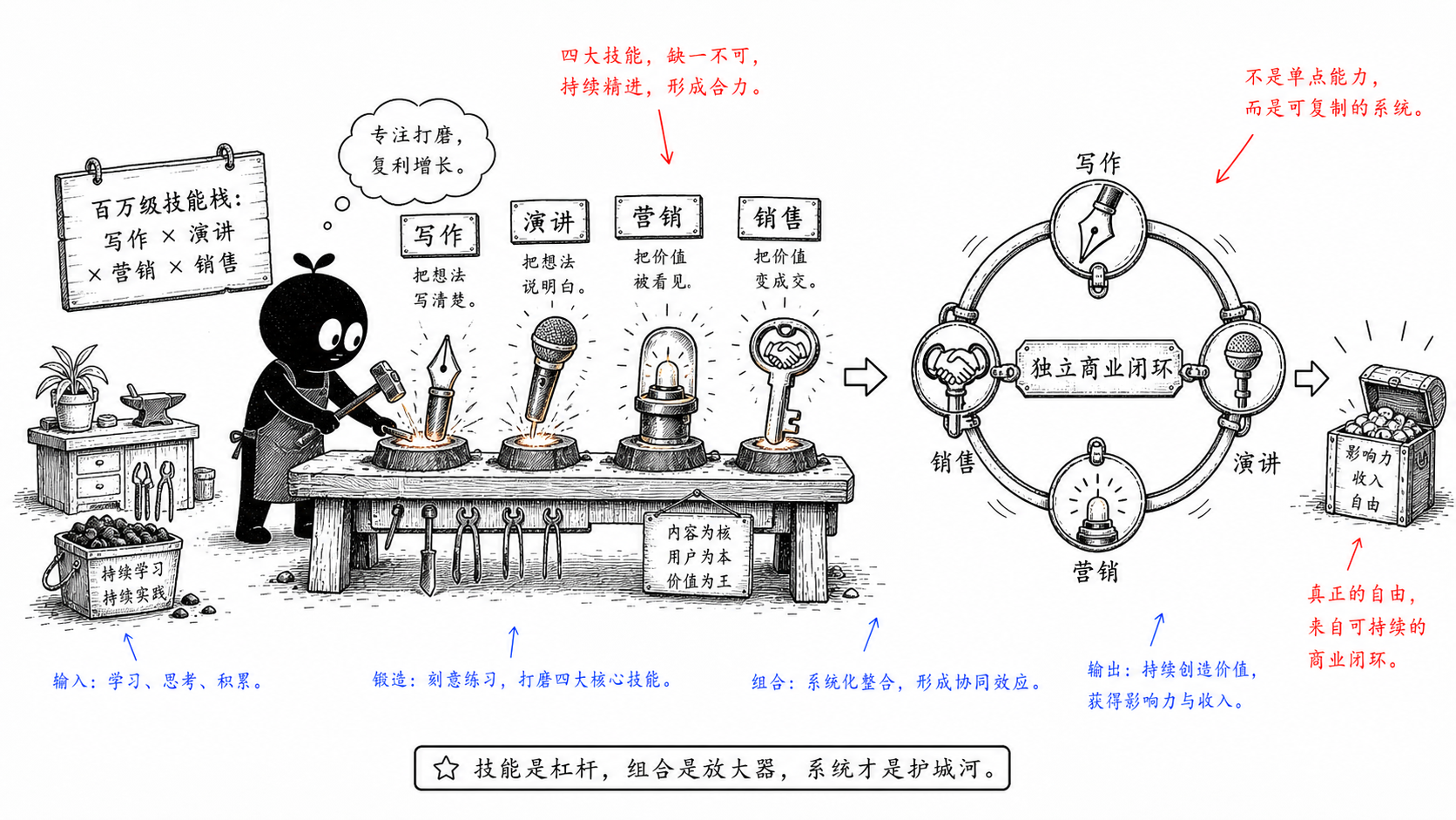 写作、演讲、营销、销售,组合成独立商业闭环。